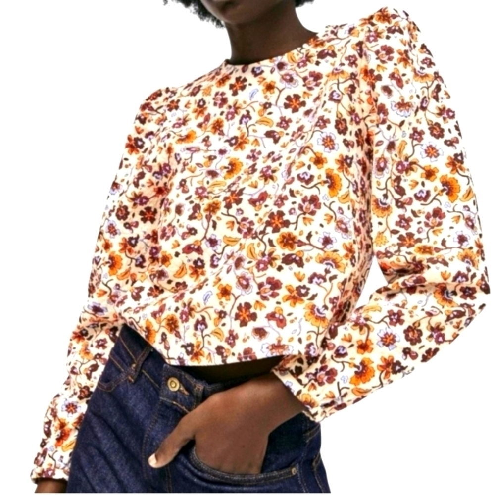 Zara Womens Colorful Printed Long Sleeve Blouse Size XS